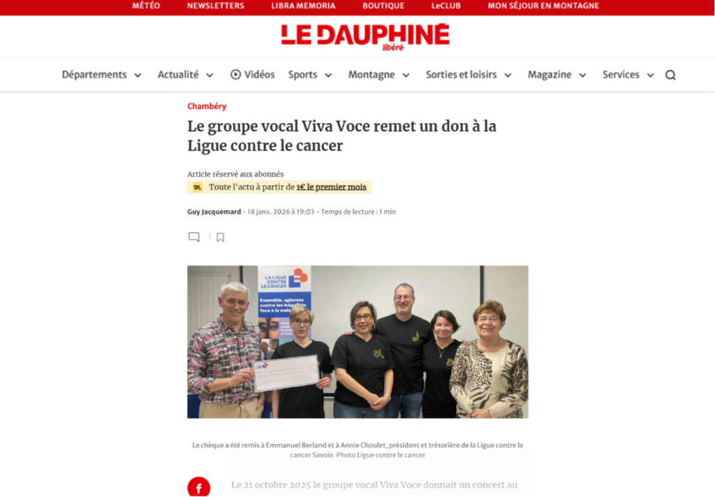 article dauphiné remise chèque à la ligue contre le cancer